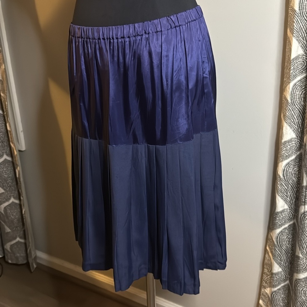 Vintage Drop Waist Navy Blue Pleated Skirt - Picture 2 of 7